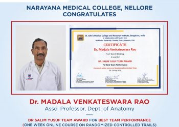 Dr Madala Venkateswara Rao - For Best Team Performance (One week online course on Randomized Controlled Trails)