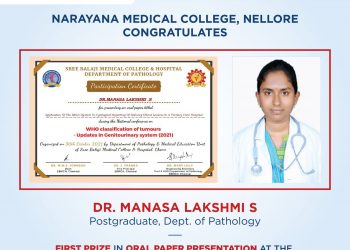 Dr Manasa Lakshmi S - First Prize in Oral Paper Presentation in National Conference