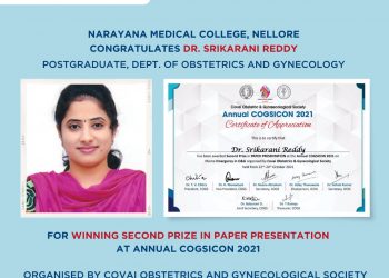 Dr Srikarani Reddy second prize paper presentation COGSICON 2021