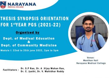 Thesis Synopsis Orientation for 1st Year PGS(2021-22) organized by Dept. of Medical Education & Dept. of Community Medicine